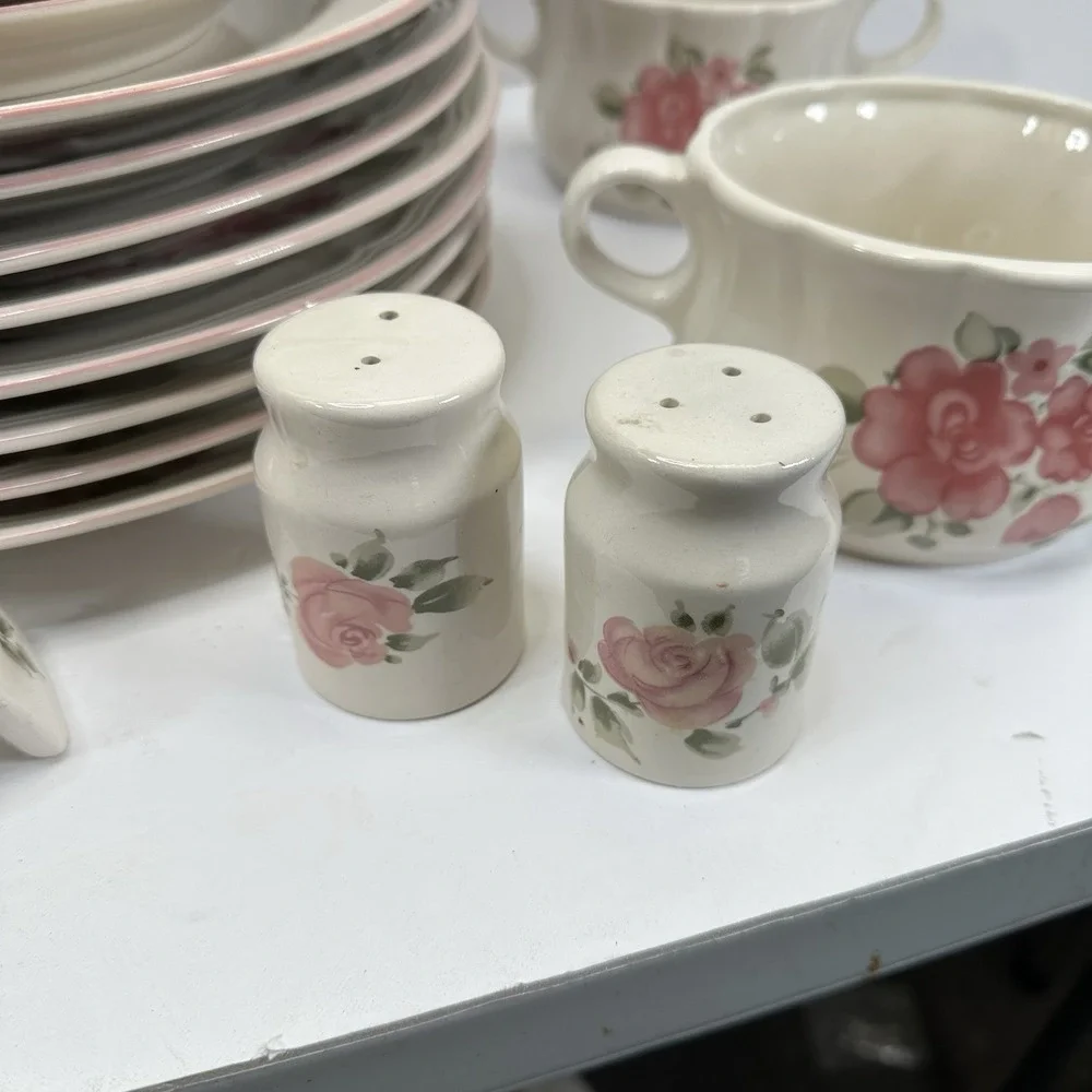Vintage Gibson Housewares China Pink Roseland 35 Piece Cottage Core Plates Bowls